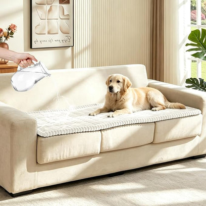 Leakproof Couch Cover for Dogs, Non Slip Washable Sofa Protector | Stain-Resistant Window Seat Cushions Chair Mat Car Seat Cover for Kids Pets (Off-White 27.6" x 82.7")