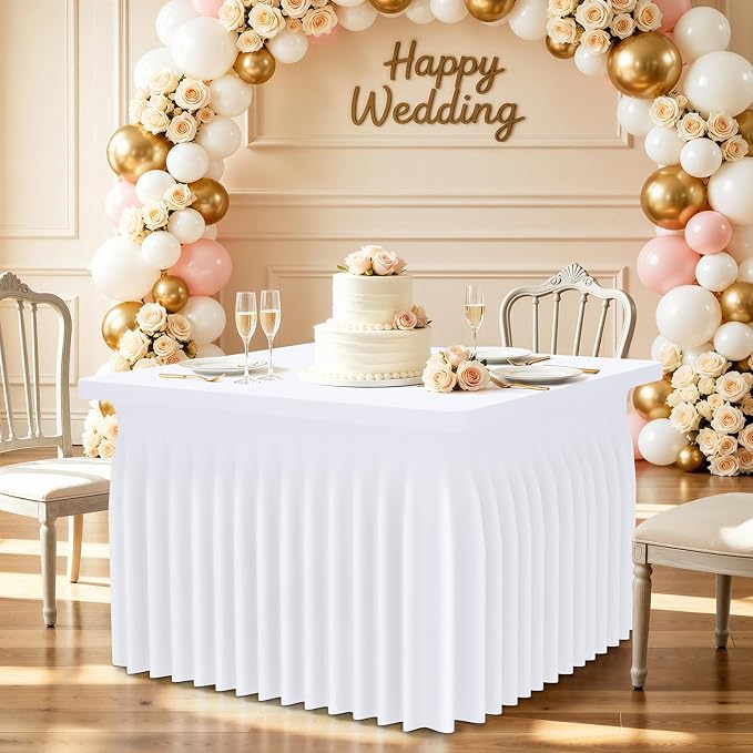 Smiry Spandex Elastic Fitted Table Cloth Skirt for 4FT Square Table | Stretch Washable Table Cloth, Banquet Table Cover for Wedding, Party, Indoor & Trade Shows, (White, 42Lx42Wx30H)