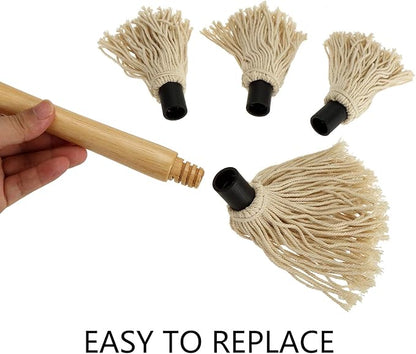 Hedume 2 Pack BBQ Basting Mop with 6 Extra Replacement Heads, Grill Basting Mop Wooden Long Handle Perfect for BBQ Grilling Smoking Steak (18.2 Inch)