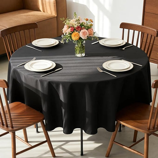 MRJ Round Tablecloth 90 Inch Washable Resistant Wrinkle Polyester Table Cloth Black Fabric Table Cover for Buffets Parties Picnics