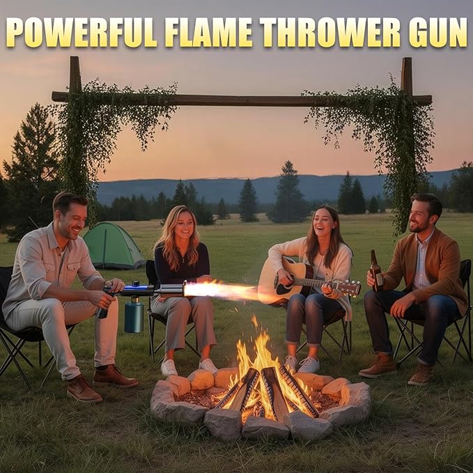 Propane Torch Gun With One-Touch Max Fire, Adjustable Kitchen Torch, Powerful Propane Torch With Many Safety Features(Tank Not Included)-Blue