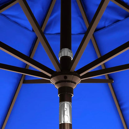 California Umbrella 12-Year-Non-Fading, 9Ft Premium Sunbrella Patio Umbrella, Hand-Crank, Button-Tilt, Bronze Frame, Pacific Blue Fabric