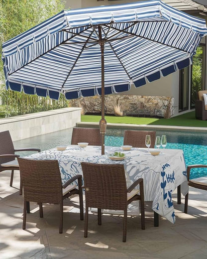 Blue Coastal Outdoor Tablecloth - 52x70 Inch Rectangle Waterproof Dining Table Cover, Nautical Summer Beach Sea Turtle Coral Outdoor Table Cloth with Umbrella Hole & Zipper for Picnic/Patio
