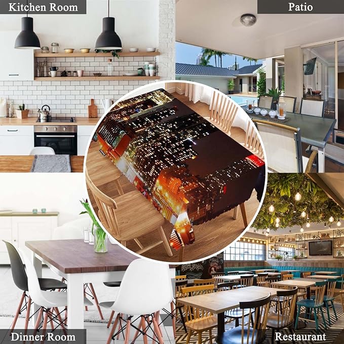 Swono New York City Skyline at Night Table Cloth, Modern New York Rectangle Tablecloth Picnic Table Cover BBQ Table Cloths Polyester for Kitchen Home 50x72 Inch