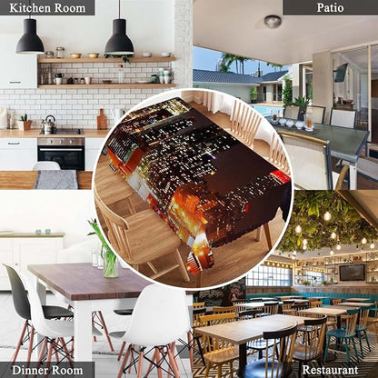 Swono New York City Skyline at Night Table Cloth, Modern New York Rectangle Tablecloth Picnic Table Cover BBQ Table Cloths Polyester for Kitchen Home 50x72 Inch