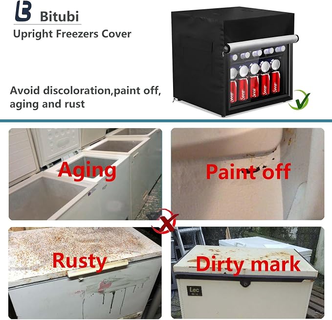 Bitubi Beverage Refrigerator Cooler Cover,Outdoor Fridge Cover – Waterproof, Dustproof, Sun-Proof, 17" W x 17" D x 22" H. Suitable for most Beer or Wine Mini Fridge/Drink Fridge (Black)