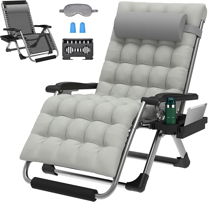 ZENPETIO Oversized Zero Gravity Chair, 33In XXL 500LBS with Cushion | Anti Gravity Recliner Lounge Chair with Aluminum Alloy Lock & Footrest, 90-170° Adjustable, for Lawn Patio Indoor Outdoor
