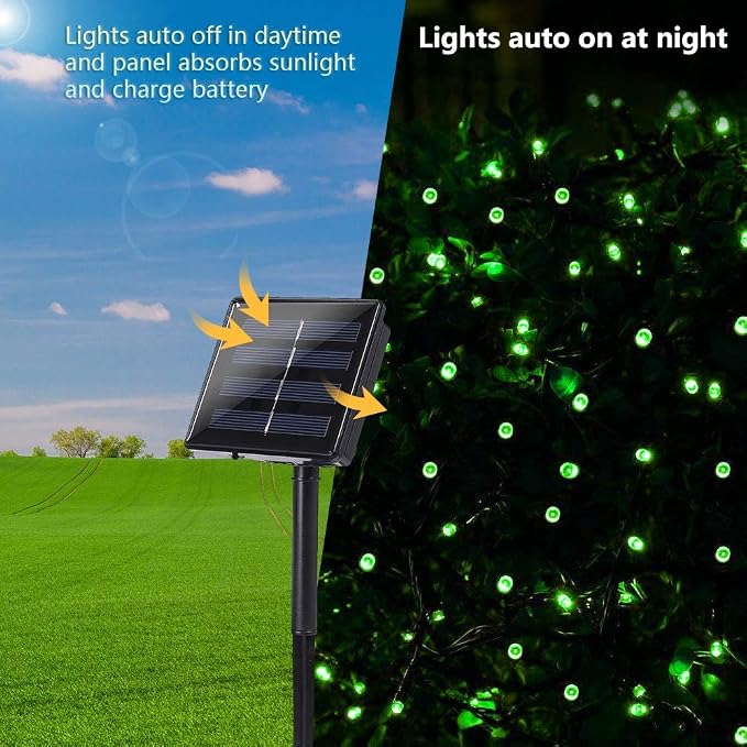 Toodour Solar Christmas Lights Outdoor, 2 Packs Total 144ft 400 LED Solar String Lights with 8 Mode, Outdoor Christmas String Light for Garden, Patio, Fence, Balcony, Xmas Tree Decor - Green