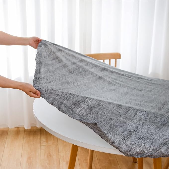 LIBERECOO Round Vinyl Fitted Tablecloth with Flannel Backing Elastic Edge Table Cover Waterproof Stain-Resistant Wipeable Tablecloths Fits 45-56" Round Tables