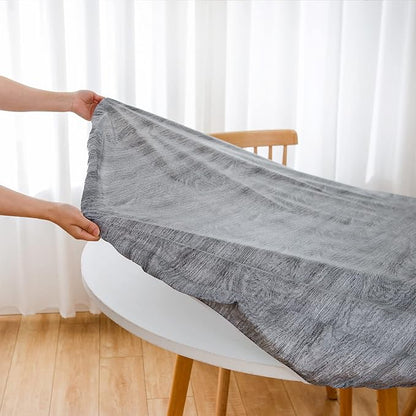 LIBERECOO Round Vinyl Fitted Tablecloth with Flannel Backing Elastic Edge Table Cover Waterproof Stain-Resistant Wipeable Tablecloths Fits 45-56" Round Tables