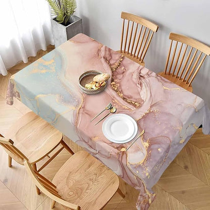 TKS MITLAN Marble Tablecloth 60x84 Inch Rectangular Abstract Pink Golden Waves Marble Pattern Oblong Table Cloth Kitchen Table Decorations for Home Dinner Party