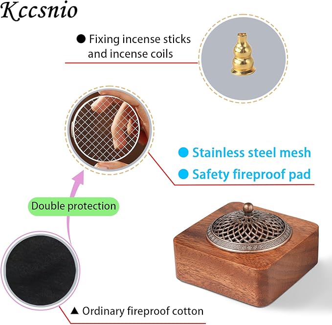 Acacia Wood Incense Burner for Cones & Coils, with Sticks Holder | 3-in-1 Wooden Meditation Accessory, Zen Yoga Home Decor for Living Room, Bedroom and Spa