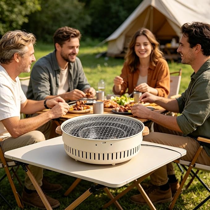 Portable BBQ Charcoal Grill, Stainless Steel Tabletop Smoker, Compact Grill with Multiple Vents, Easy-Clean, for Outdoor Indoor Picnic Garden Camping Travel RV