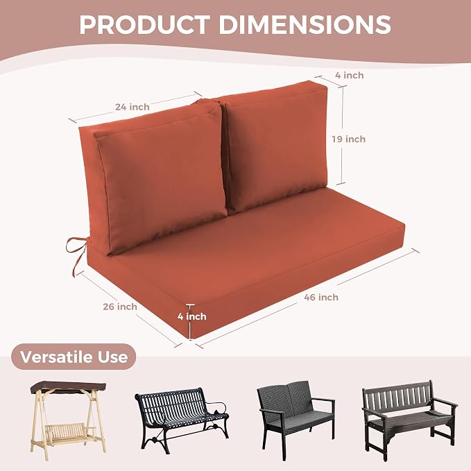 Outdoor Loveseat Cushions, 46×26×4 Inch, Waterproof, Spice | Patio Loveseat Cushions for Outdoor Furniture, Fade Resistant, Outdoor Bench Cushions, for Wicker Furniture, Swing, Couch