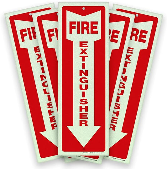iSYFIX Fire Extinguisher Reflective Signs – 5 Pack 4x12 Inch – 40 mil Thick Polystyrene Plastic, Laminated for Ultimate UV, Weather, Scratch, Water & Fade Resistance, Indoor & Outdoor