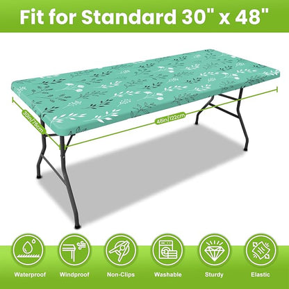 Smiry Spandex Fitted Tablecloth for 4 Foot Rectangle Tables, Washable Picnic Table Cover with Elastic, Stretch Reusable Table Cloth for Outdoor, Camping, Dining & Kitchen (Sage Green Leaf, 30"x48")