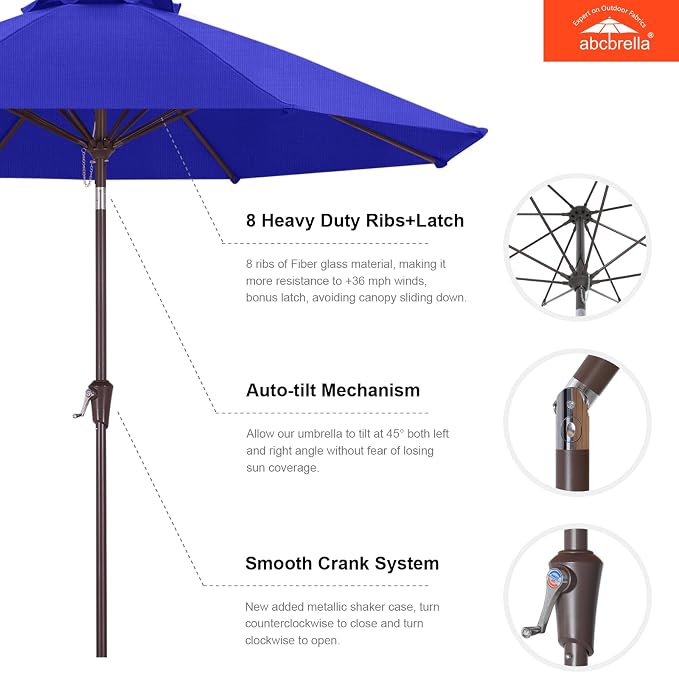 ABCCANOPY OLEFIN® 5-Year No Fading 9FT Outdoor Patio Umbrella(Deep Blue) | Fade & UV Resistant Fabric,8 Fiberglass Ribs，Wind Vent，Crank Lift & Tilt,Outdoor Table Umbrella for Deck,Backyard,Yard