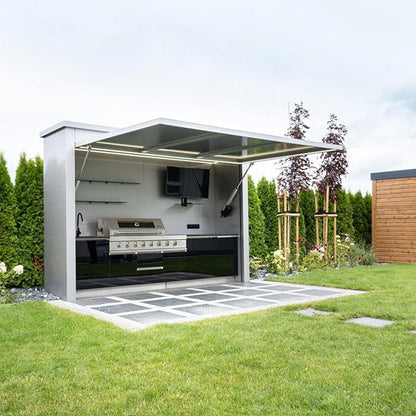 Modular Outdoor Kitchen | Outdoor Cooking Island with Grill, Oven, Refrigerator, Bar Counter, Sink & Automatic Lift Door, Ideal for Garden BBQ Cooking