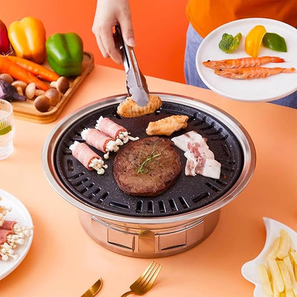 Portable Korean Style Stainless-Steel Barbecue Grill, Charcoal BBQ Round Grill Stove for Outdoor Camping, Picnicking & Parties 1~4 People, 13.8" DIA
