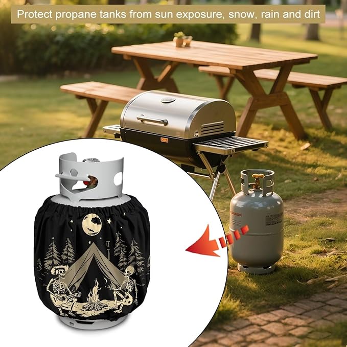 Propane Tank Covers 20lb Protective Propane Tank Blanket for Grill, Travel Trailer RV, and Outdoor Use Windproof Weatherproof Gas Cover Skull Camping,2 Pack