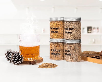 Natural Wood Chips for Cocktail Smoker - 4 Flavors - for Cocktail Parties, Fast-Burning Smoking Chips Compatible with Electric Whiskey Smokers & Smoke Guns, Smoker Accessories Gift Set for Men