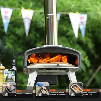 Mimiuo 12" Outdoor Wood/Charcoal Pizza Oven with Rotating Stone, 60S Bake | Portable Pizza Stove for Outside Backyard Camping Picnics