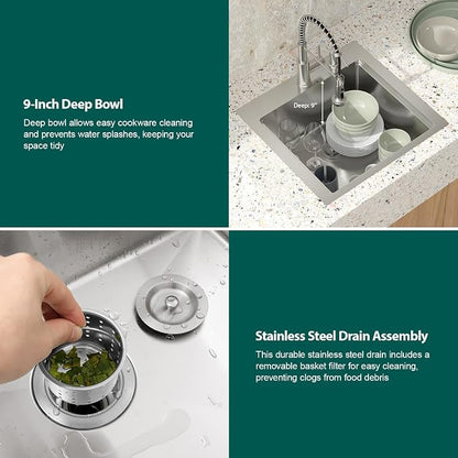 21 Inch Outdoor Kitchen Sink with Faucet - 21x20 Drop In Workstation 16 Gauge Stainless Steel Single Bowl Topmount Outdoor Wet Bar Sink with Stainless Steel Dust-Proof Cover #TLT-0068