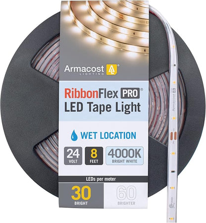 Armacost Lighting RibbonFlex Pro Bright White (4000K), 30LEDs/M, 2.5M, 24V Outdoor Tape Light, 8.2 ft (154410)