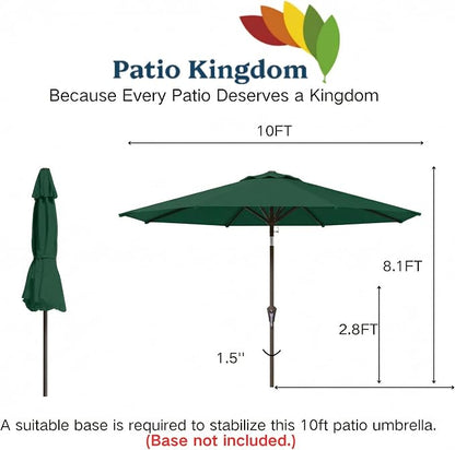 10FT Patio Umbrella Outdoor Market Umbrella with Crank and Tilt, 8 Flexible Fiberglass Ribs, UV-Resistant Waterproof Canopy for Patio, Deck, Garden, Backyard, Forest Green