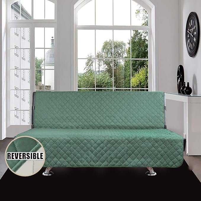 Easy-Going Reversible Couch Cover, Large Futon Sofa, Cyan/Ivory | Machine Washable Slipcover For Dogs, Water Resistant Furniture Mat For Living Room, Non-Slip Sofa Cover, Pet Friendly