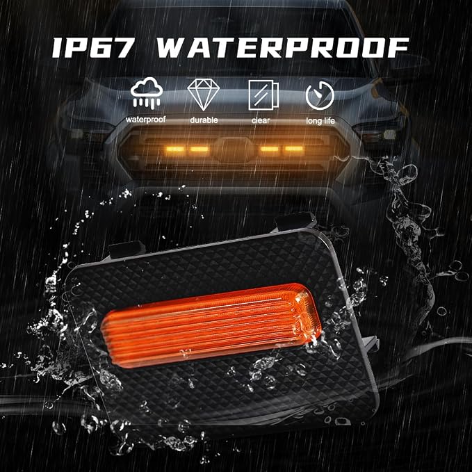 Amber LED Grille Lights for Tacoma SR SR5 2024 2025, 4Pcs Front Grill Light Kit with Wire Harness and Fuse