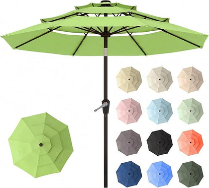 10ft Patio Umbrella, 3 Tier Outdoor Market Table Umbrellas with 8 Fiberglass Ribs and Push Button Tilt, Windproof, Vented Canopy, UV Protection for Deck, Pool, Backyard