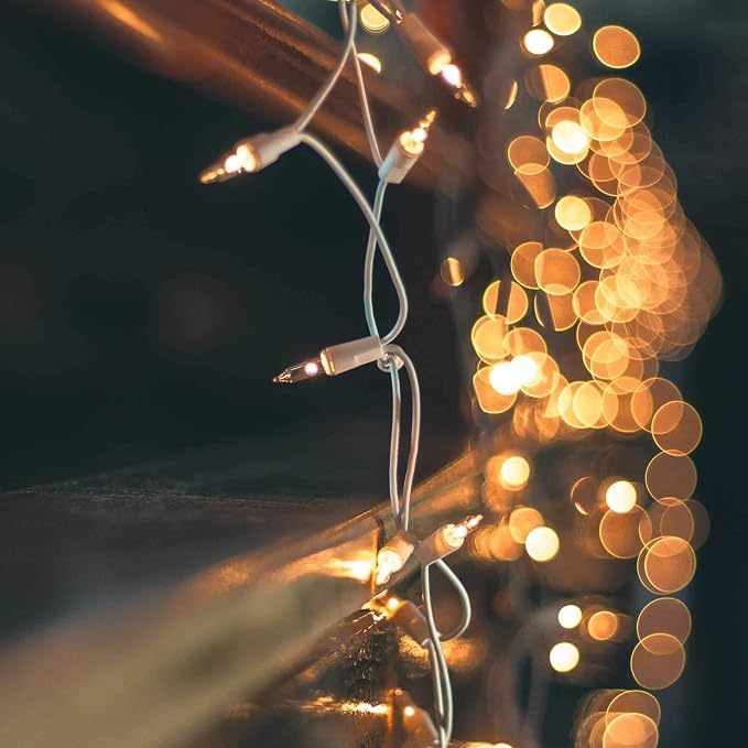 Brightown 50 Count 10 Feet Warm White Christmas Lights, Incandescent Bulb | Clear Mini Incandescent Lights on White Wire, Christmas Tree String Lights for Indoor Outdoor Decorations