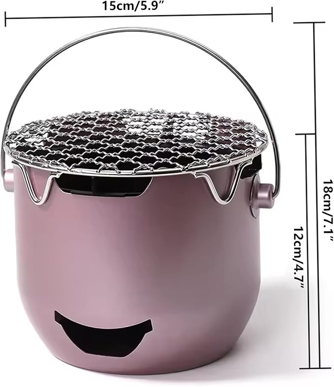 Portable Charcoal Grill, Small Grill with Handle for Outdoor Cooking, Stainless Steel Charcoal for Backyard, Purple