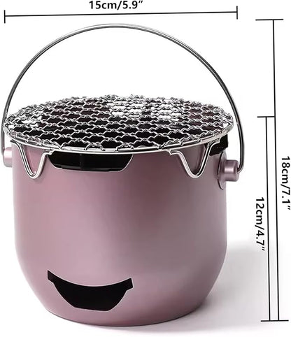 Portable Charcoal Grill, Small Grill with Handle for Outdoor Cooking, Stainless Steel Charcoal for Backyard, Purple