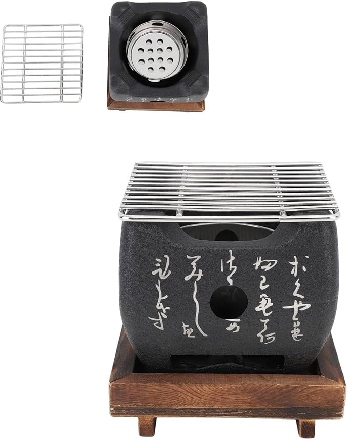 Japanese Style Barbecue Grill, Barbecue Stove Portable Food Charcoal Stove Square BBQ Plate Household Barbecue Tools Accessories(4.3x4.7in)