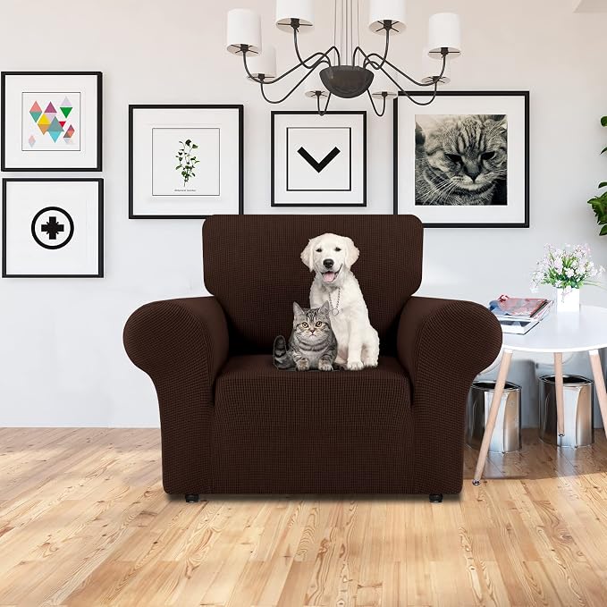 LURKA Stretch Chair Cover for Sofa, 1 Piece Armchair Slipcover, Chocolate | Soft Stretch Jacquard, Fits 31"-55" Armchairs, Elastic Bottom for Secure Fit, Machine Washable, Pet & Kid Friendly