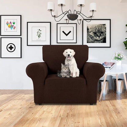 LURKA Stretch Chair Cover for Sofa, 1 Piece Armchair Slipcover, Chocolate | Soft Stretch Jacquard, Fits 31"-55" Armchairs, Elastic Bottom for Secure Fit, Machine Washable, Pet & Kid Friendly