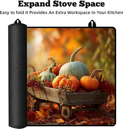 Multi-Design Stove Cover for Glass/Electric Stoves - 3-in-1 Heat-Resistant Protector Mat, Non-Slip Drying Rack 28"x20"