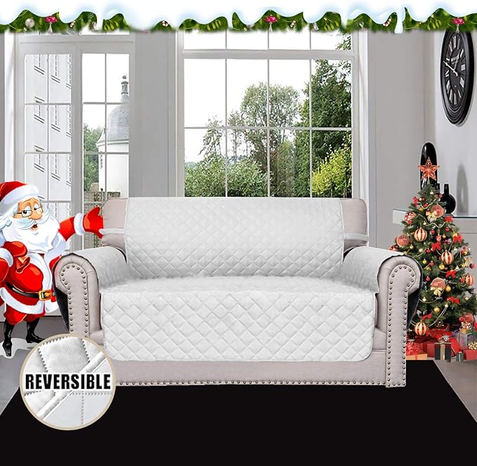 Easy-Going Reversible Couch Cover, 2 Cushion Sofa, Loveseat, White/White | Machine Washable Slipcover For Dogs, Water Resistant Furniture Mat For Living Room, Non-Slip Sofa Cover, Pet Friendly