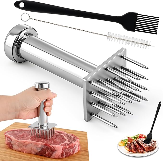 Meat Tenderizer Tool with 18 Sharp Needles, Stainless Steel Meat Tenderizer Mallet One-Piece Design, Easy Grip Meats Mallet Hammer for Tenderizing Chicken Beef Pork