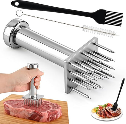 Meat Tenderizer Tool with 18 Sharp Needles, Stainless Steel Meat Tenderizer Mallet One-Piece Design, Easy Grip Meats Mallet Hammer for Tenderizing Chicken Beef Pork