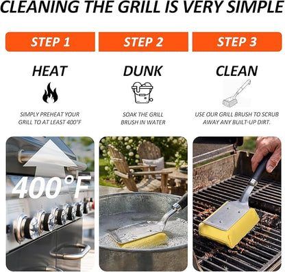 TNTOR Grill Brush Bristle Free with Scraper, 2 Removable BBQ Clearning Brush Head and 18" Handle BBQ Grill Brush for Outdoor Grill, Grill Tools for Grill/Smoker/Gas/Charcoal, Grill Gifts for Dads
