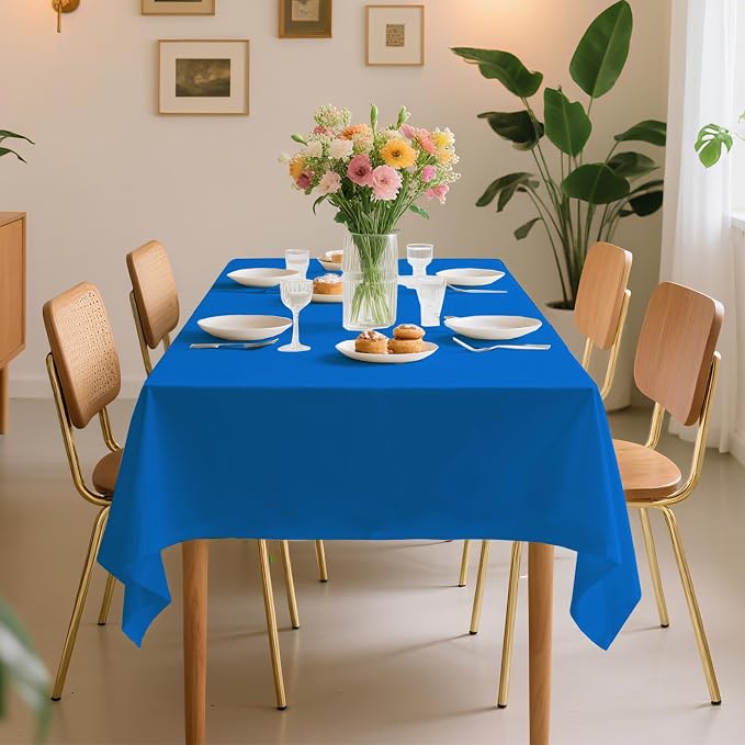 54 Inch X 600 Feet Plastic Table Cover Roll Premium Disposable Plastic Tablecloth for All Type/Shape Tables | Picnic, Party, Banquet, Birthdays, Weddings (Blue, 54 Inch X 600 Feet)
