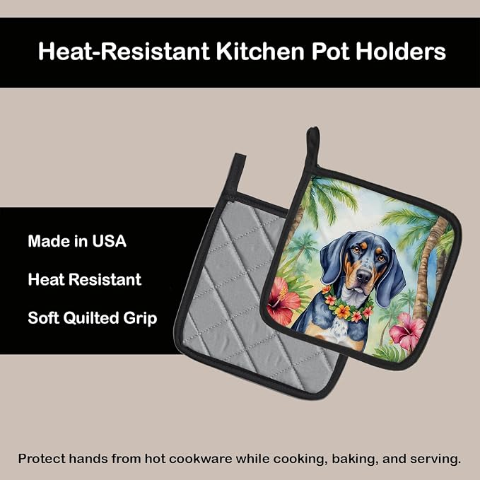 Caroline's Treasures Bluetick Coonhound Luau Pair of Pot Holders Kitchen Heat Resistant Pot Holders Sets Oven Hot Pads for Cooking Baking BBQ, 7 1/2 x 7 1/2