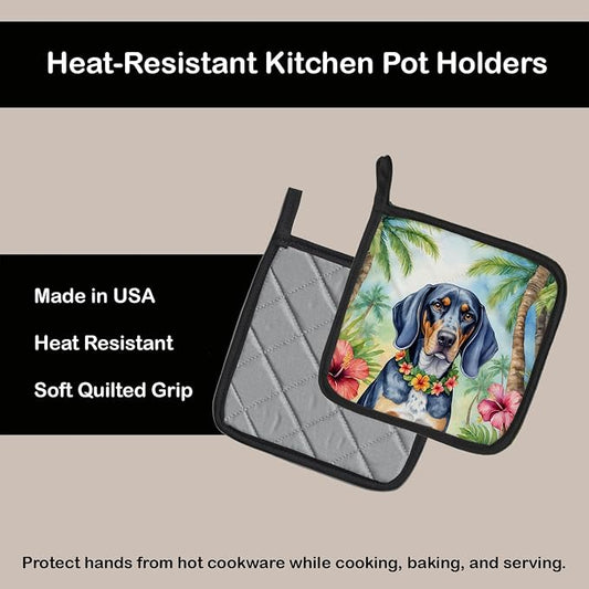 Caroline's Treasures Bluetick Coonhound Luau Pair of Pot Holders Kitchen Heat Resistant Pot Holders Sets Oven Hot Pads for Cooking Baking BBQ, 7 1/2 x 7 1/2
