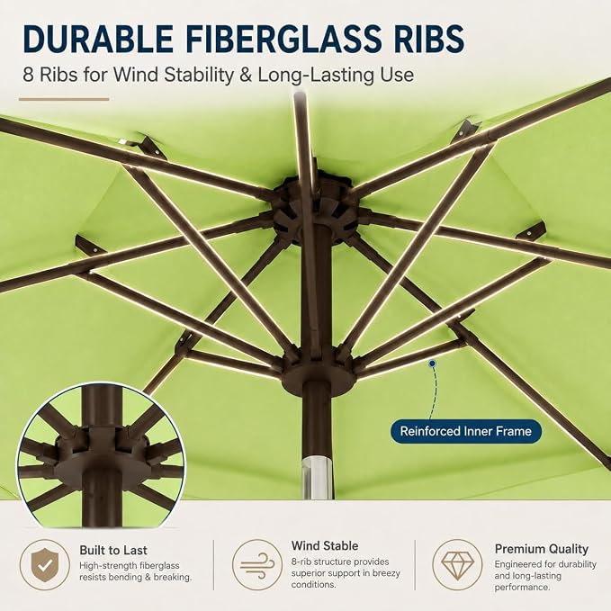 10ft Patio Umbrella, 3-Tier Vented Outdoor Table Umbrella with 8 Sturdy Fiberglass Ribs, Windproof Market Umbrella with Push Button Tilt and Crank, UV Protection for Deck, Pool, Apple Green