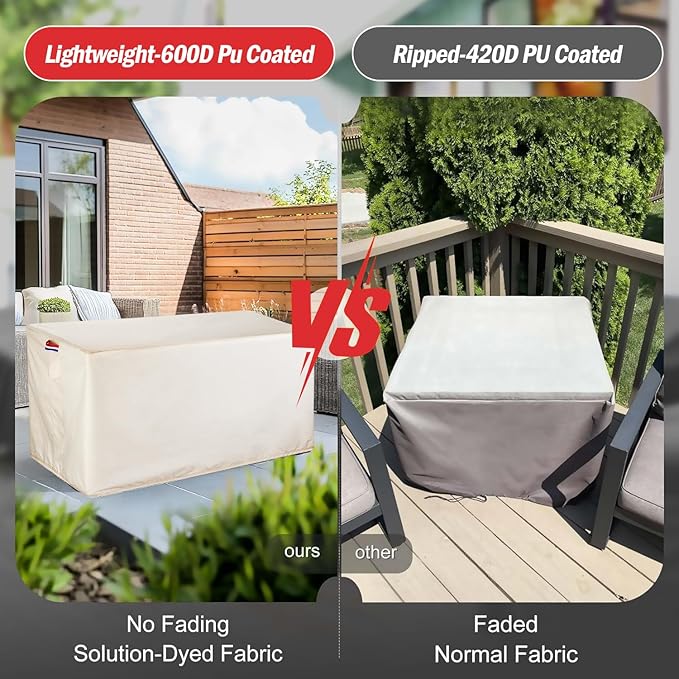 Fire Pit Cover Rectangular 50 Inch - Waterproof Outdoor Fire Table Cover Rectangle Heavy Duty, 600D Patio Propane Gas Firepit Cover Rectangular Tear Weather Resistant - 50 x 26 x 18 Inch Beige