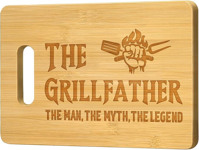 Dad Birthday Gift, The Grillfather Wood Cutting Board 12x8.6 Inch, Dads Gift from Daughter Son, Cool Kitchen Gifts for BBQ, Grill Masters, Father's Day Present for Papa,Grandpa,Husband