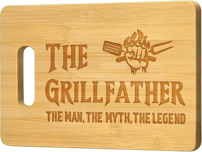 Dad Birthday Gift, The Grillfather Wood Cutting Board 12x8.6 Inch, Dads Gift from Daughter Son, Cool Kitchen Gifts for BBQ, Grill Masters, Father's Day Present for Papa,Grandpa,Husband
